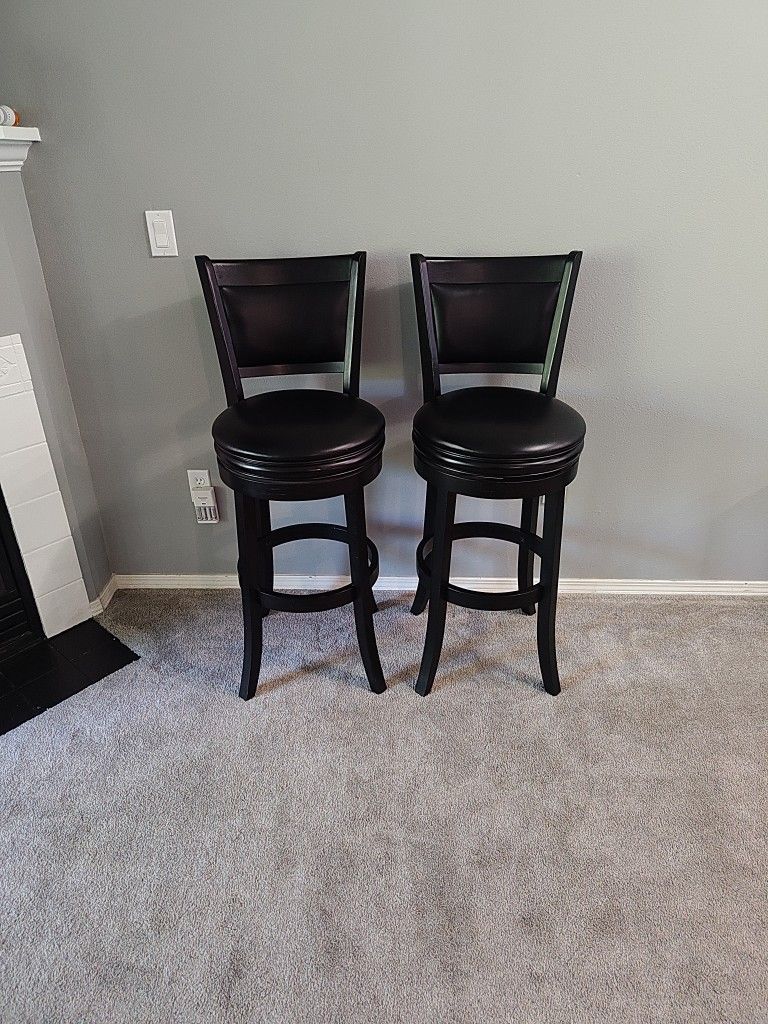 Set of 2 Ball & Cast 29” 360° Swivel Bar Stools – Wood Frame, Black Faux Leather