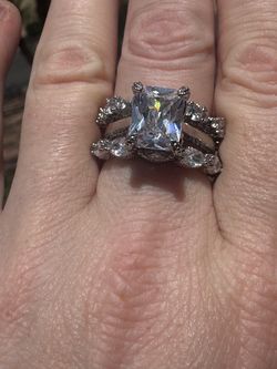 Vintage Style, 3-Carat Radiant Cut Bridal Set – Engagement Ring & Marquise Rings Guard Enhancer. 3 Piece Set! Size 8