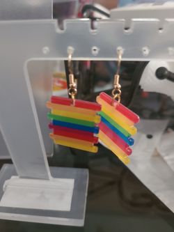 Rainbow Stripe Acrylic Dangle Earrings