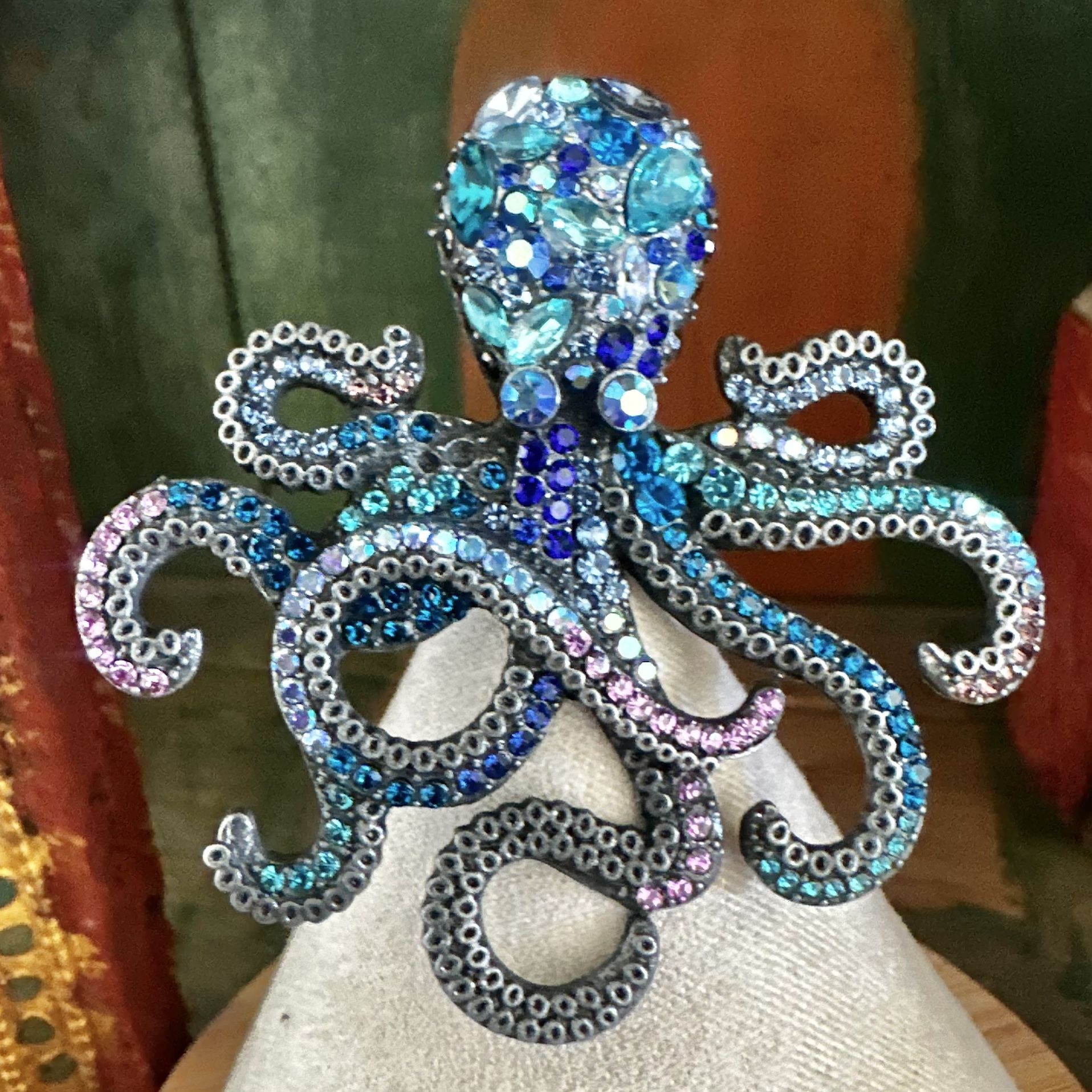 Colorful Crystal Octopus Brooch