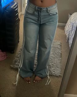 Y2K Light Wash Wide Leg Side Stripe Jeans | Size 26