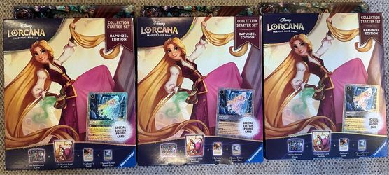 Disney Lorcana Rapunzel Collection Starter Set Lot of 3 – Promo & 12 Booster Packs