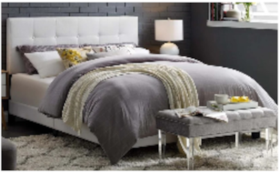 4524 New Modern White Upholstered Tufted Bed Frame - Queen & Twin Available!