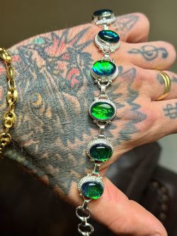 Stunning 🤩!! Blue-Green Opal Bracelet – Solid 925 Sterling Silver – Adjustable !