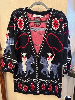 Vintage Delia McKain Western Horse Pattern Button Cardigan Sweater Size Large