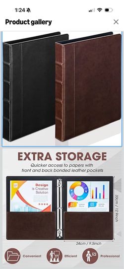 Marspark 2 Pcs 3 Ring Binder Professional Leather Binder Organizer Vintage Hardback Letter Size 8.5 x 11 Documents Round Rings Holds 200 Sheets with 2