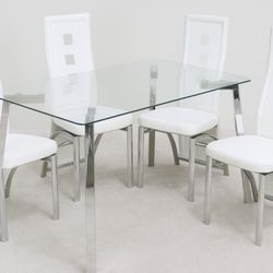 5 Piece Modern Glass  &  Metal Stainless Steel