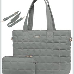 LOVEVOOK Laptop Tote Bag for Women, 17 Inch Large Puffer Work Computer, Green