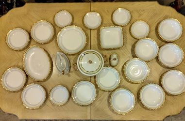 Vintage Czechoslovakia Cobalt Green and Gold Dining Set, 25 pieces