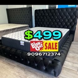 Queen Size Black European Bed With Ortho Mattress 