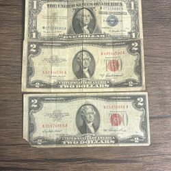 2 2$ Red Seals & 1 1$ Silver Certificate 
