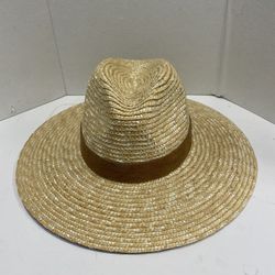 Gigi Pip Women's Beige Straw Brown Suede Band Fedora Sun Hat One Size Beach