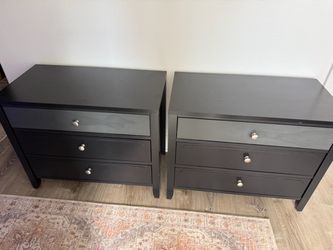 Matching Pair Black 3-Drawer Nightstands