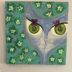 art, children’s, cat, canvas art, original
