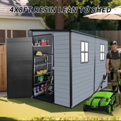 4x8ft Outdoor Resin Garden Shed
with Floor and 2 Windows. Plastic
Patio Outdoor Storage Shed with
Lockable Door for Garden Tools.
Bicycles, Trash Cans