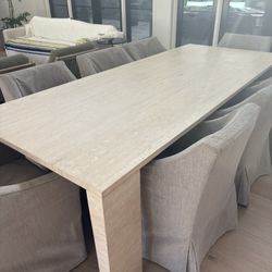 RESTORATION HARDWARE WYETH TRAVERTINE DINING TABLE 