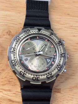 Swatch Swiss Chronograph Watch Black Rubber Strap