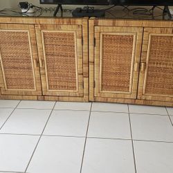 68" wicker entertainment center cabinet + storage table 

