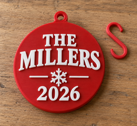 Personalized Family Surname Christmas Ornament, Custom Name and Year, Printed Hook