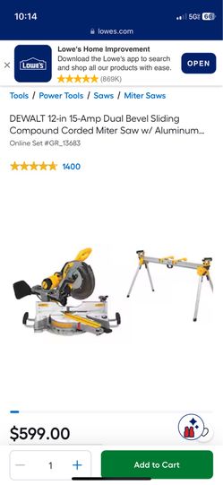 DEWALT 12-in 15-Amp Dual Bevel Sliding Compound Corded Miter Saw w/ Aluminum Adjustable Miter Saw Stand