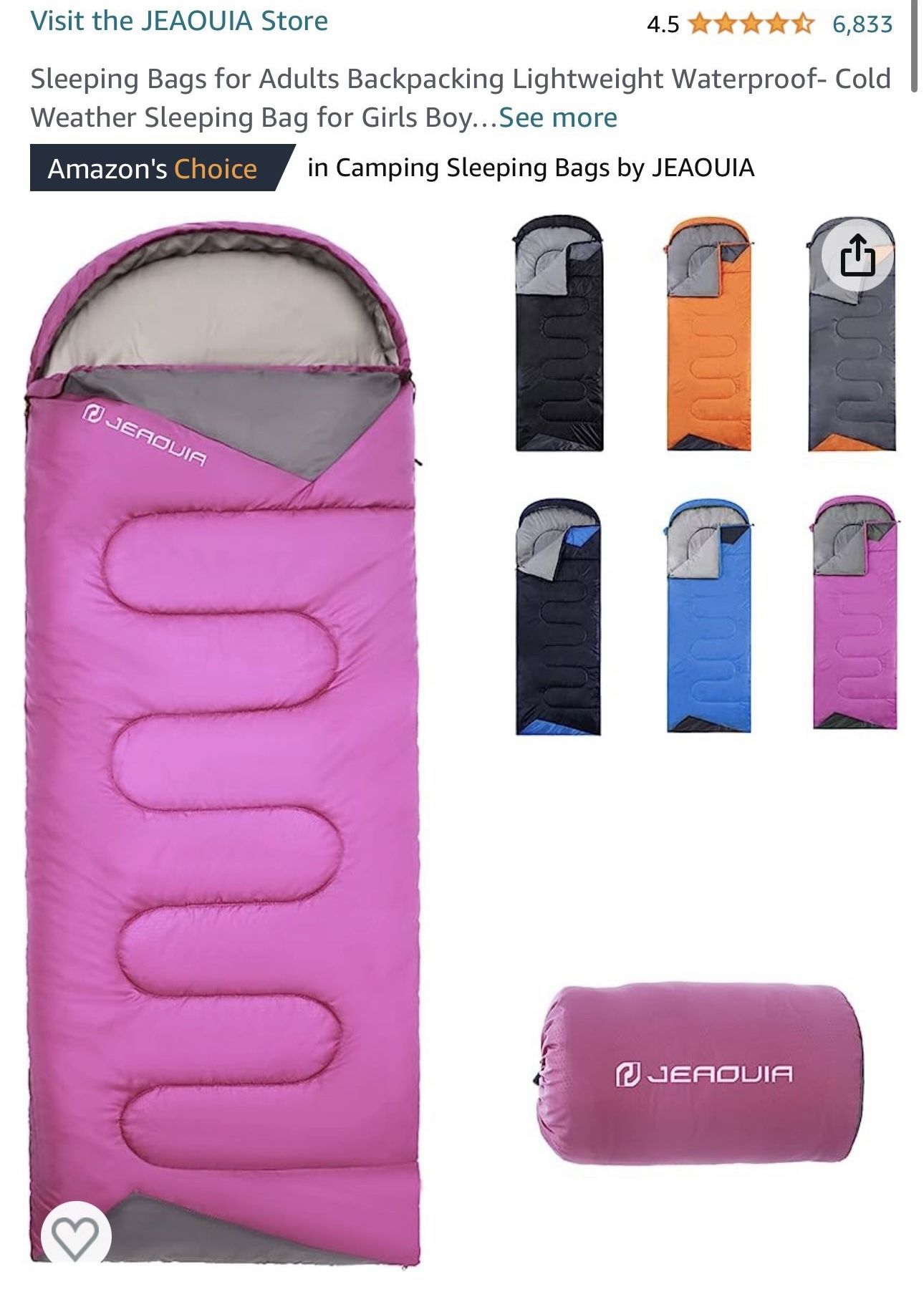 Tuphen Sleeping Bag For Adults In Pink And Grey 