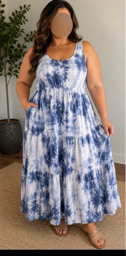 Blue Tie-Dye Tiered Maxi Dress plus size 29