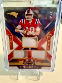 Mac Jones Plates & Patches Patch Trio /50 Patriots Jersey Card 🔥 3 Color Patch