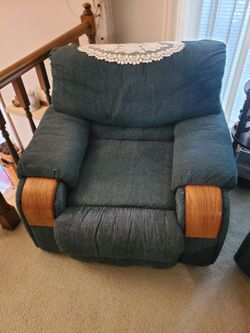 Teal Fabric Recliner with Wood Accents