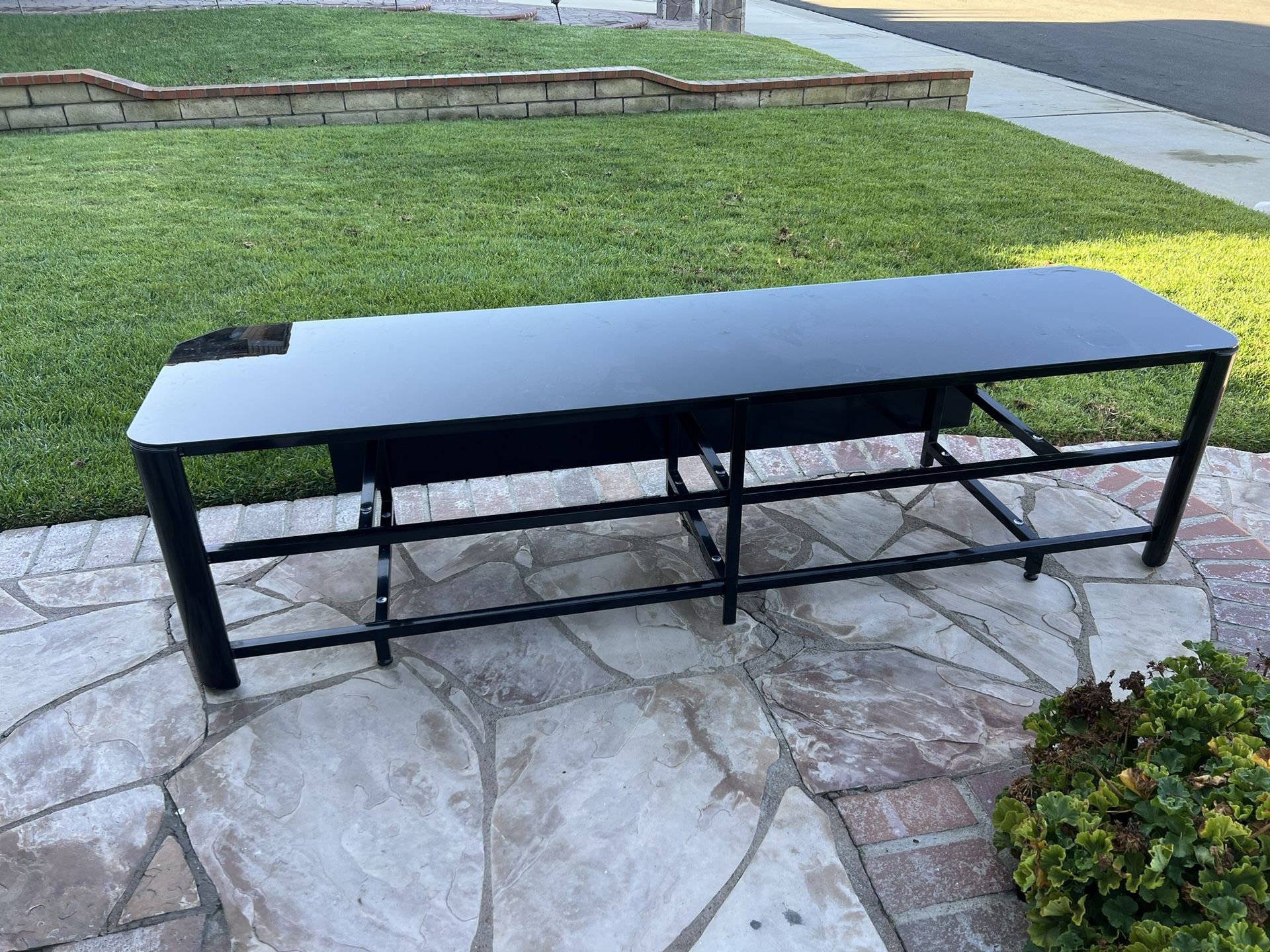 Glass & Metal Black TV Stand Entertainment Center