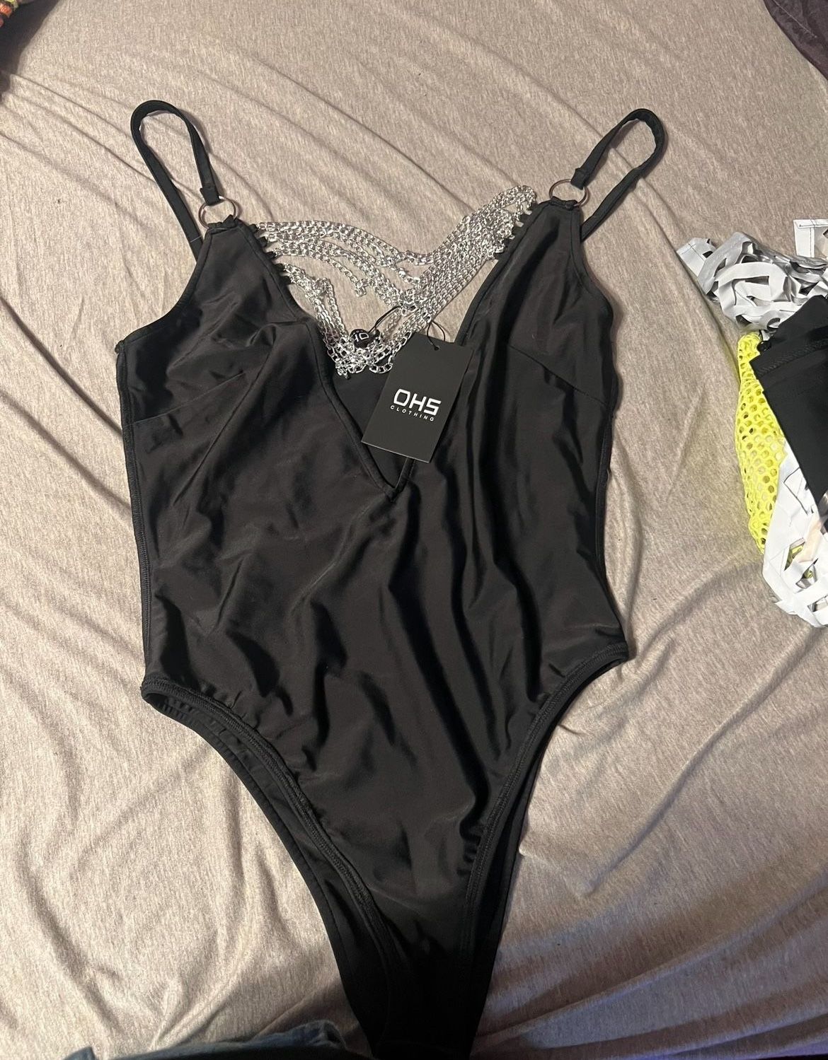 Small Black Bodysuit With Chains 