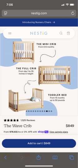 2. Nestig Wave 3-in-1 Convertible Crib + 2 Mattresses (White)