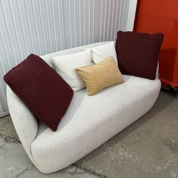 Modern Curved Bouclé Loveseat – Cream / Ivory