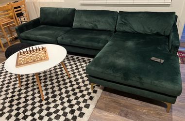 Sectional green velvet couch