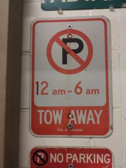 #19 no parking tow away 12am to 6am 12x18 street sign road sign