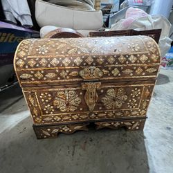 antique moroccan carved wood parquetry chest 