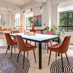 Modern Room & Board Parsons Table - White Glass/Steel