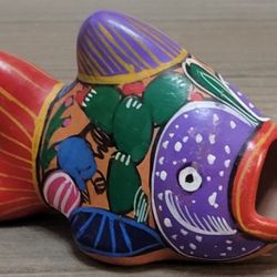 Vtg Mexican Talavera Pottery Ceramic Terracotta Fish Wide Mouth Decor