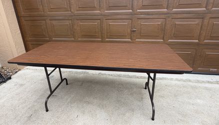 Heavy Duty 6ft Commercial Folding Table Woodgrain Laminate Top 71.5" Banquet Office