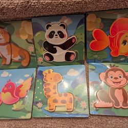 Toddler Wooden Animal Puzzles. Montessori Toy
