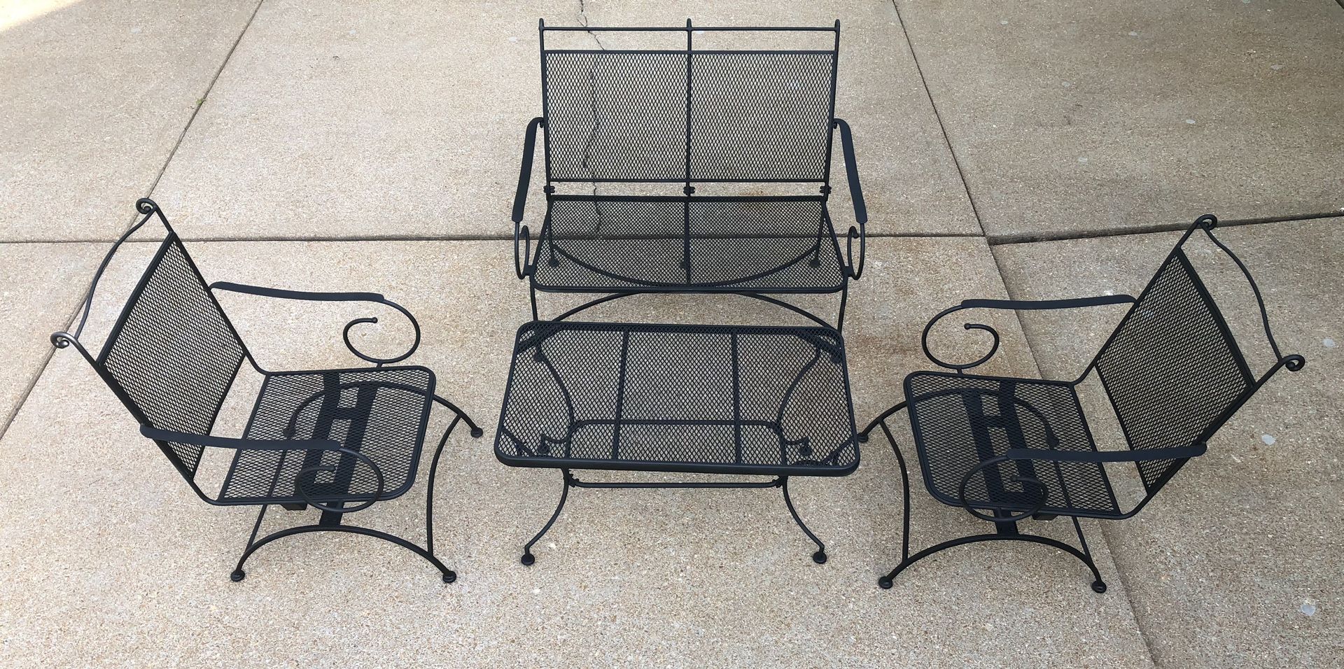 Wrought Iron Outdoor Patio Furniture 4 Seat Lounge Conversation Set-Rocker Chairs