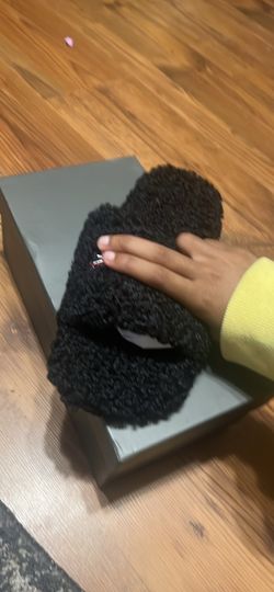 Black fuzzy slides