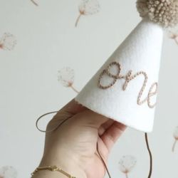 Embroidered First Birthday Party Hat with Pom Pom