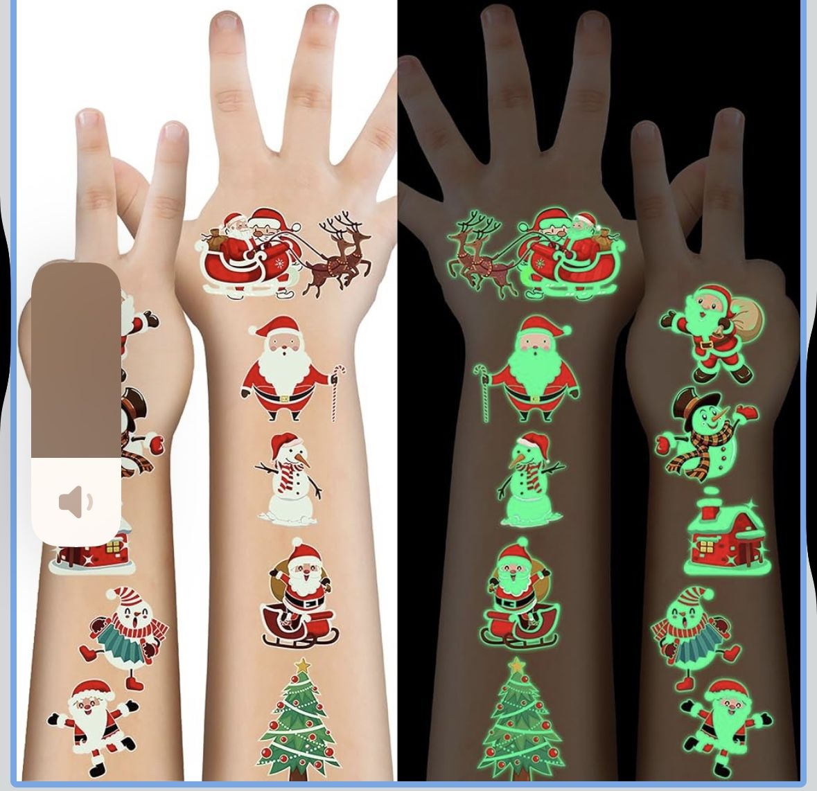 New HUSKEIN 10 Sheets Luminous Christmas Tattoos for Kids, Christmas Temporary Tattoos, Bulk Stocking Stuffers for Kids, Merry Xmas Party Decorations 