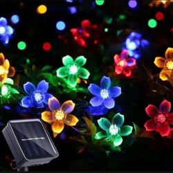 GIGALUMI 2 Pack Solar Flower Strings Lights, Solar Fairy Lights 23 Feet 50 LED Cherry Blossoms String Lights for Outdoor, Home, Lawn, Wedding, Patio, 