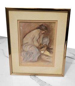 ESTATE SALE R.C. Gorman Vintage Framed Art Print "Corn Grinder" - Southwest Art