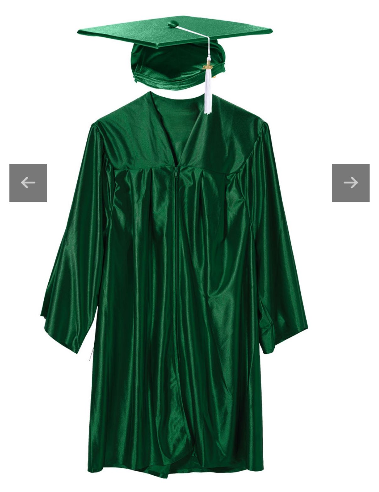 New Graduation Set includes a cap, gown, and tassel. Hunter Green color