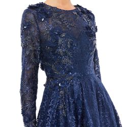 Mac Duggal EMBELLISHED ILLUSION LONG SLEEVE A LINE GOWN size