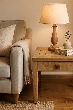 Drexel Solid Oak Side Table — Restored with Brass Detail