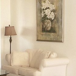 Cloth Love Seat All Pillows Include And Elegant Painting Of Peonies Include 