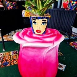 Rose Flower Pink Stool/Table Garden Home Decor 18" Tall